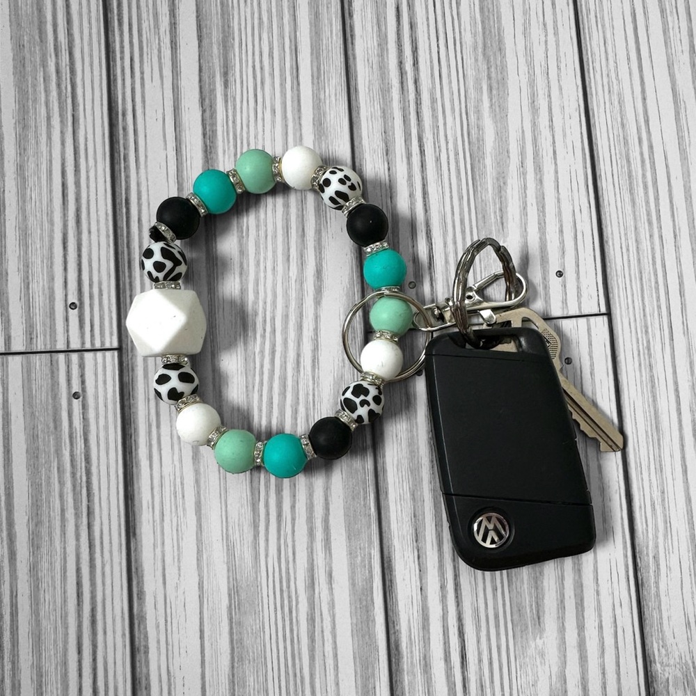 7 1/2 inch Silicone Wristlet Keychain, Multicolor with Silver Embellishm…